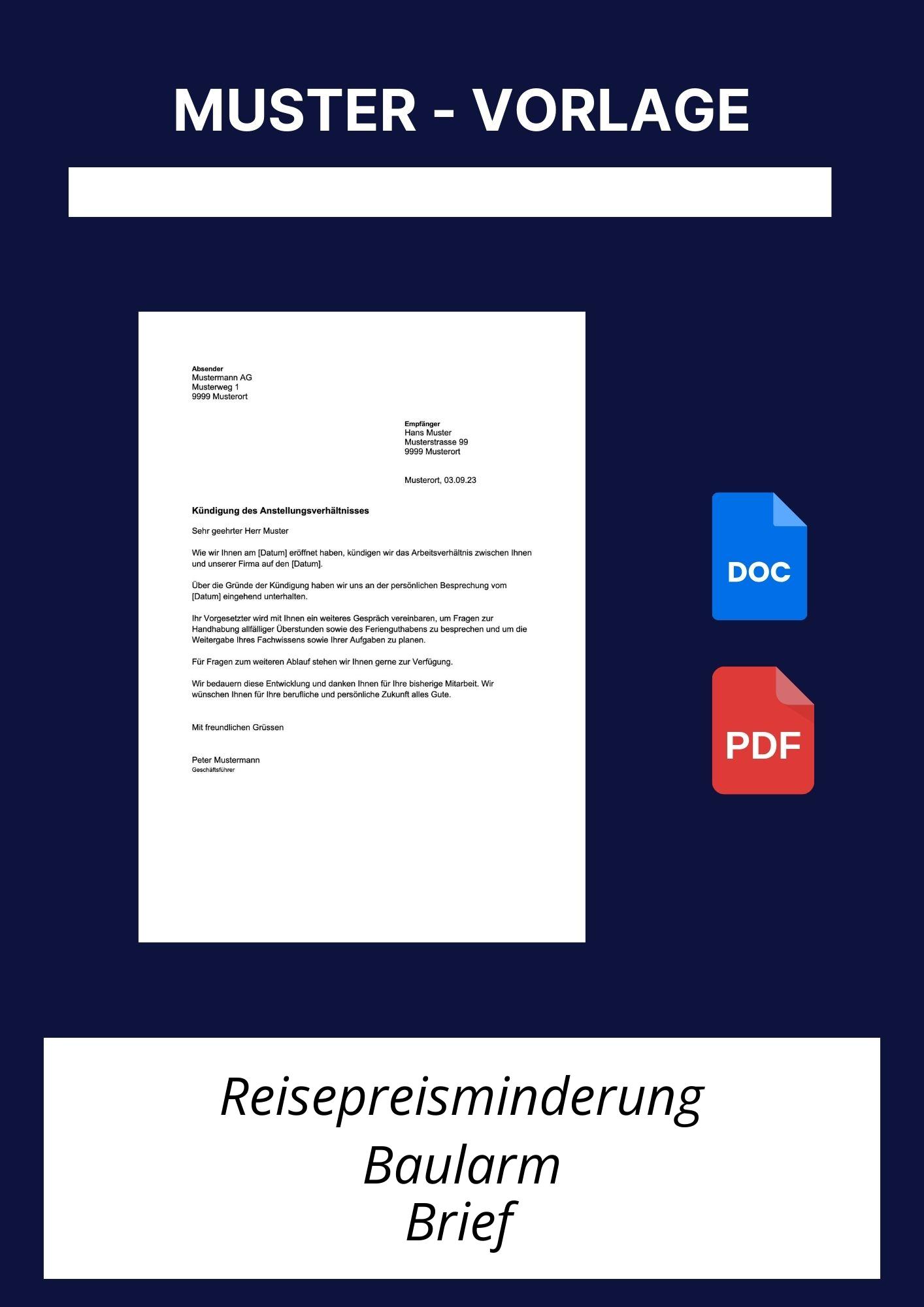 Reisepreisminderung Baulärm Brief